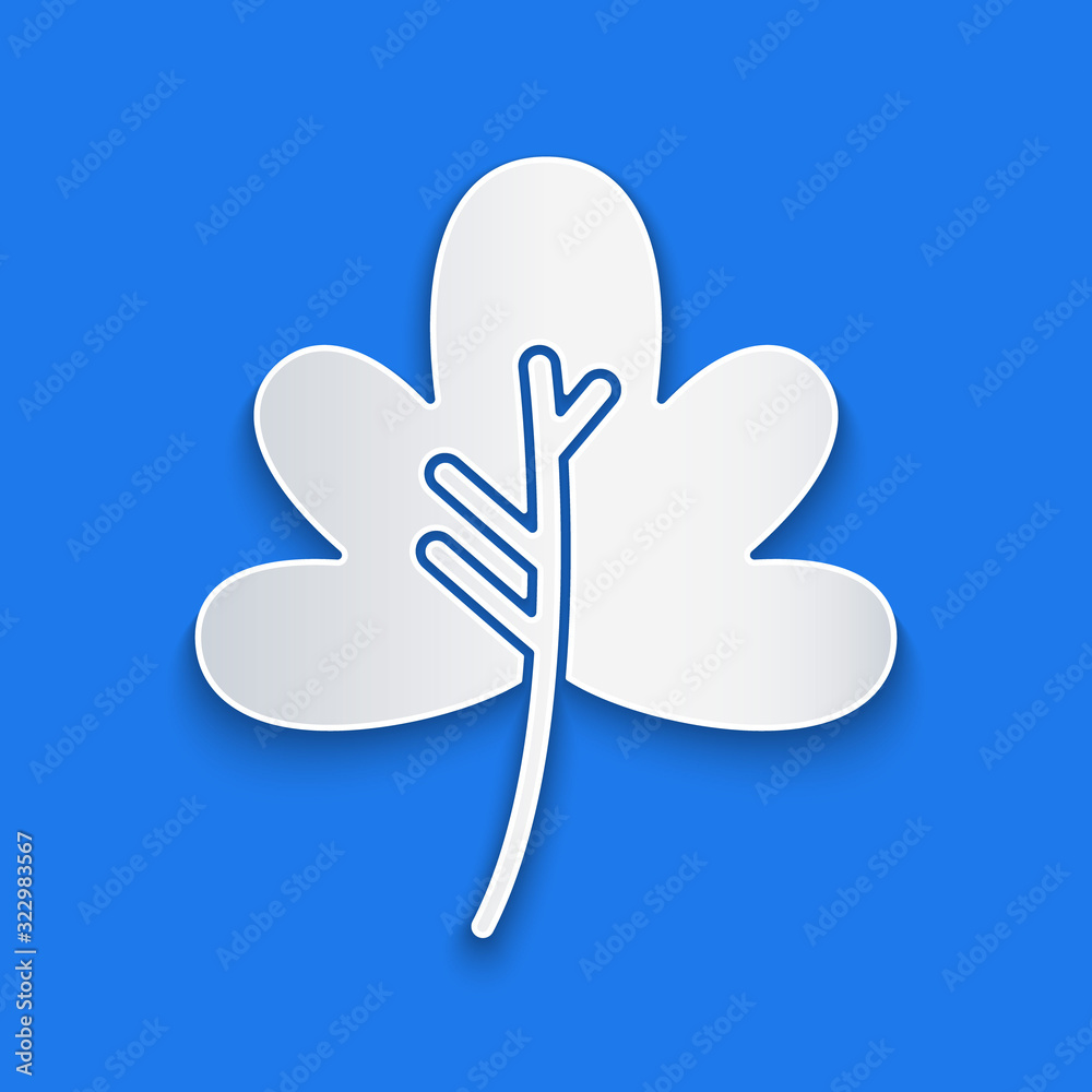 Paper cut Leaf icon isolated on blue background. Leaves sign. Fresh natural product symbol. Paper ar