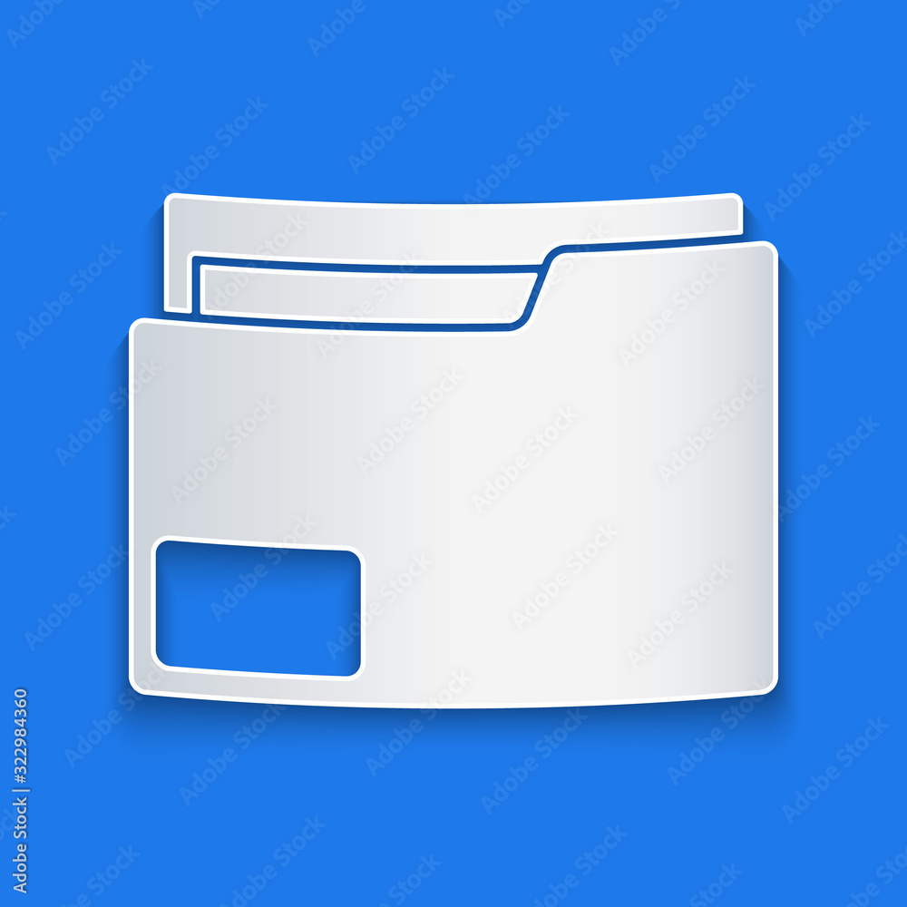 Paper cut Document folder icon isolated on blue background. Accounting binder symbol. Bookkeeping ma