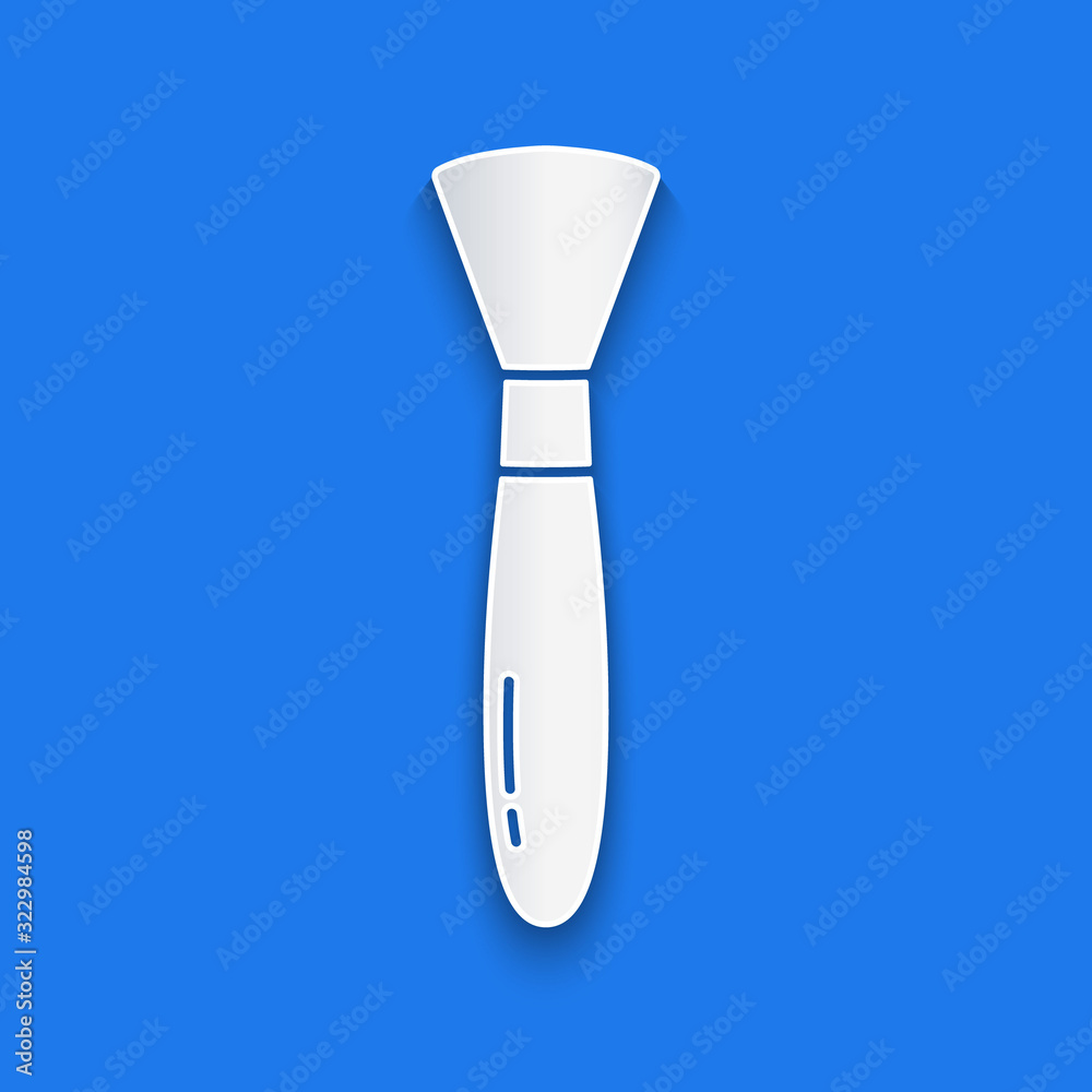 Paper cut Paint brush icon isolated on blue background. Paper art style. Vector Illustration