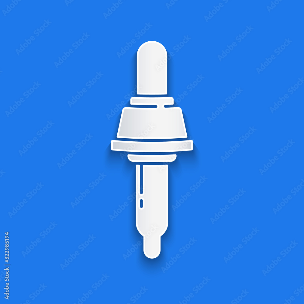 Paper cut Pipette icon isolated on blue background. Element of medical, chemistry lab equipment. Med