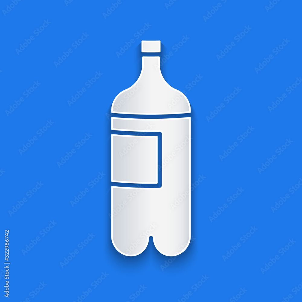 Paper cut Bottle of water icon isolated on blue background. Soda aqua drink sign. Paper art style. V