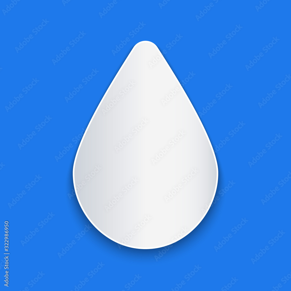 Paper cut Water drop icon isolated on blue background. Paper art style. Vector Illustration