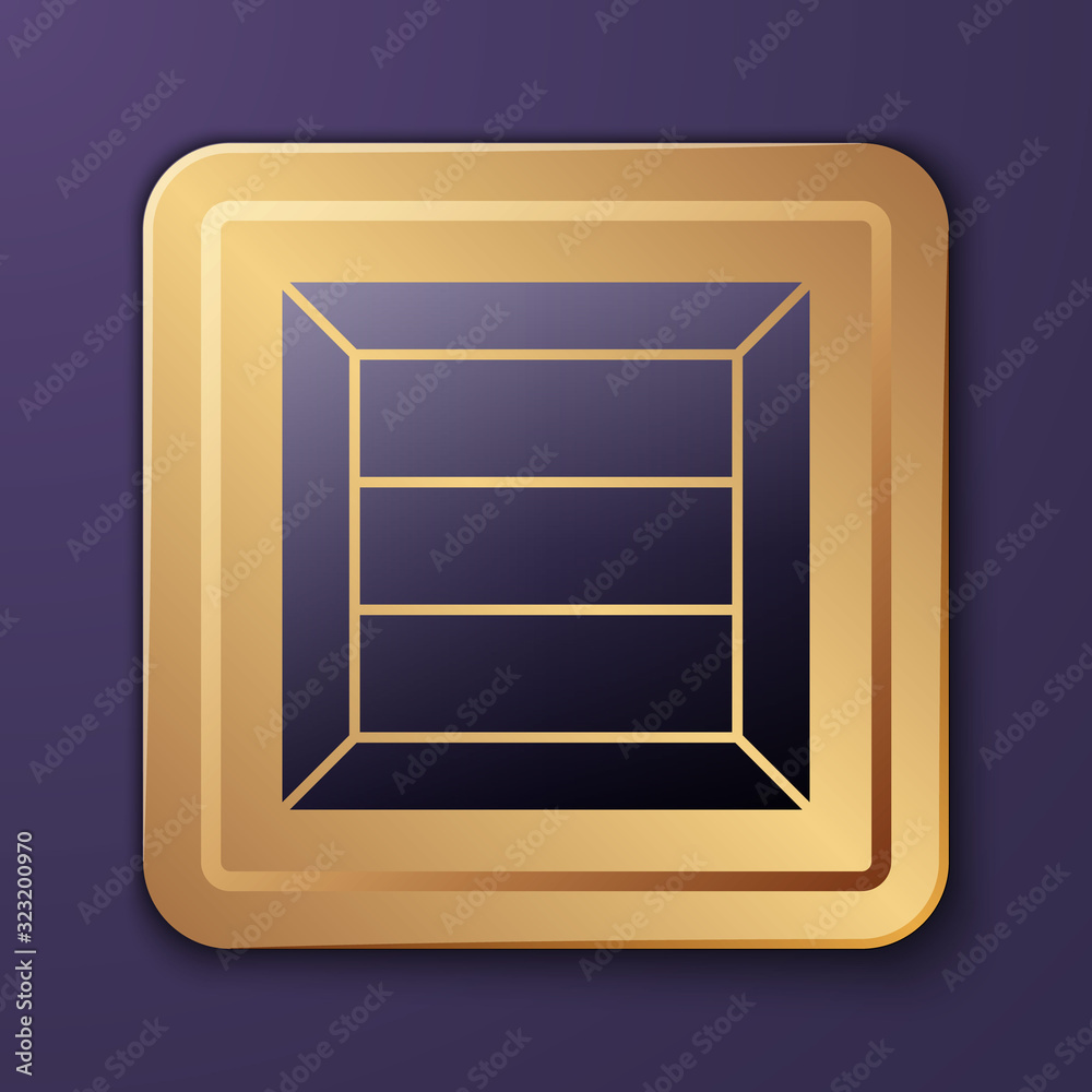 Purple Wooden box icon isolated on purple background. Gold square button. Vector Illustration