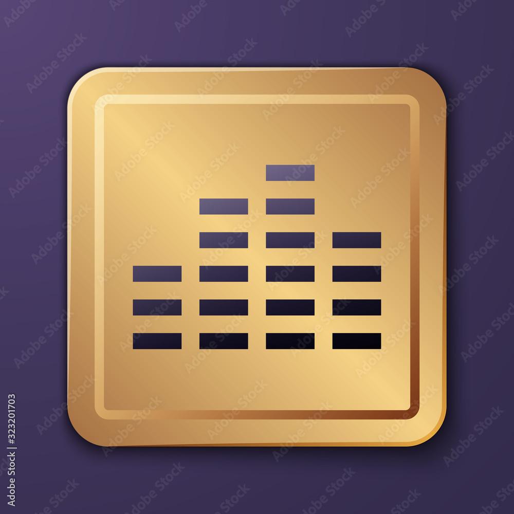 Purple Music equalizer icon isolated on purple background. Sound wave. Audio digital equalizer techn