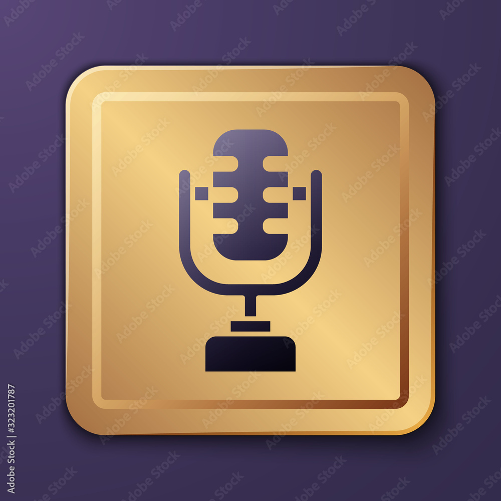 Purple Microphone icon isolated on purple background. On air radio mic microphone. Speaker sign. Gol