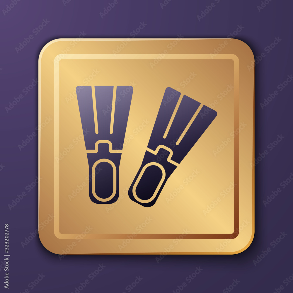 Purple Rubber flippers for swimming icon isolated on purple background. Diving equipment. Extreme sp