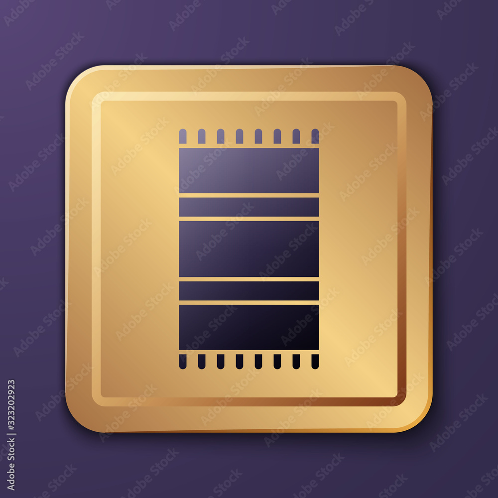 Purple Beach towel icon isolated on purple background. Gold square button. Vector Illustration