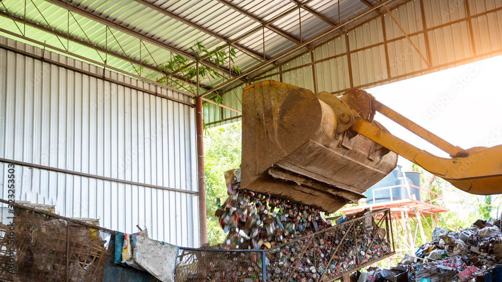 Loaders work in waste recycling plants,Industry concept.