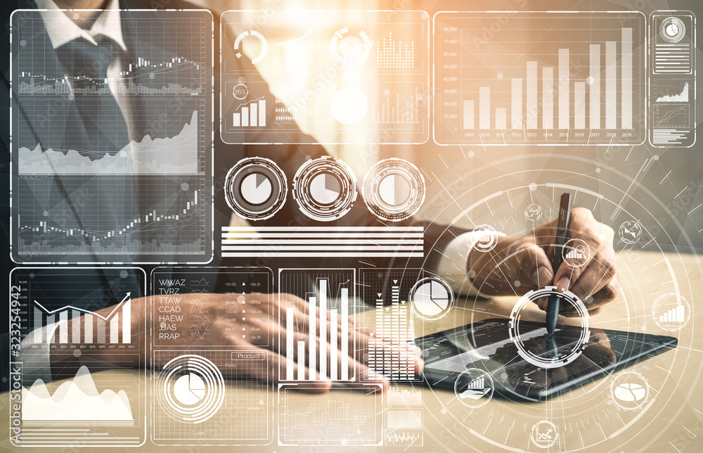 Big Data Technology for Business Finance Analytic Concept. Modern graphic interface shows massive in