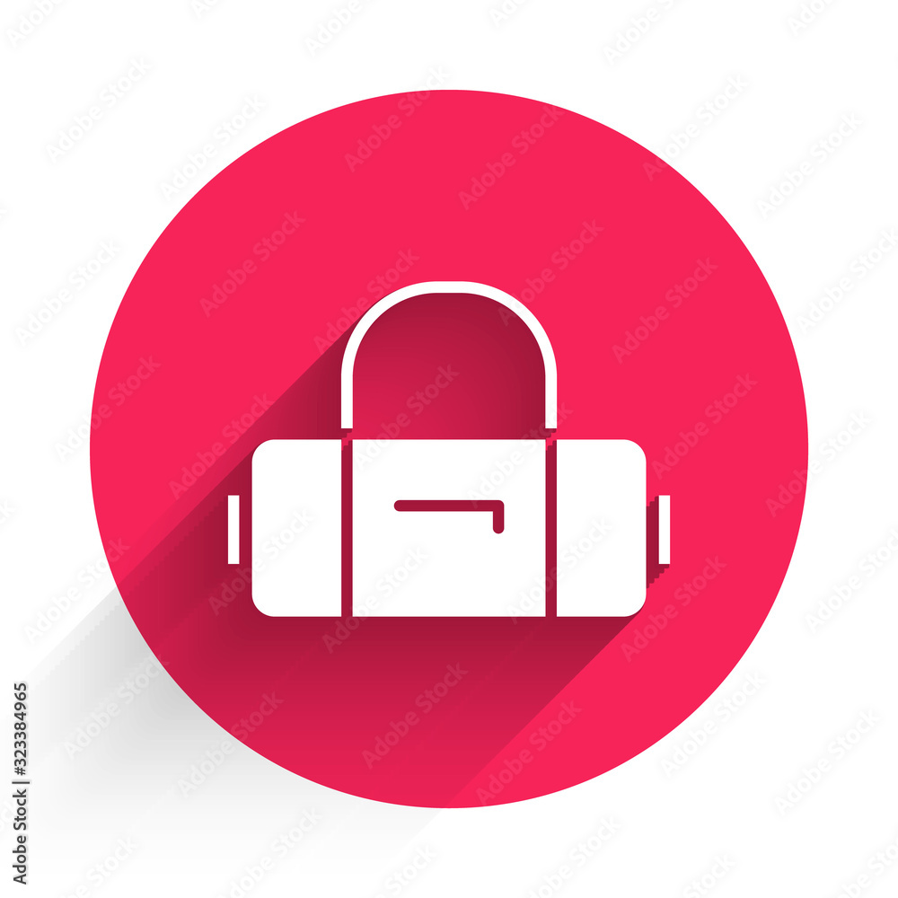 White Suitcase for travel icon isolated with long shadow. Traveling baggage sign. Travel luggage ico