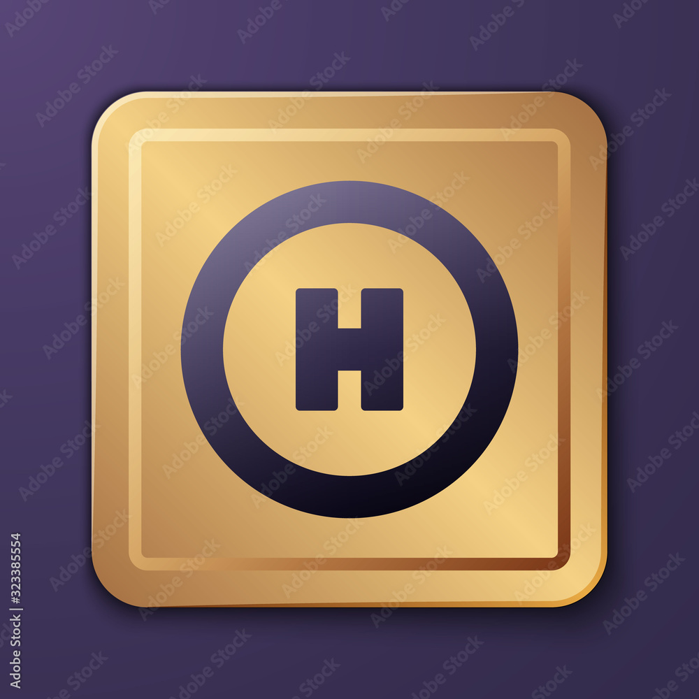 Purple Helicopter landing pad icon isolated on purple background. Helipad, area, platform, H letter.