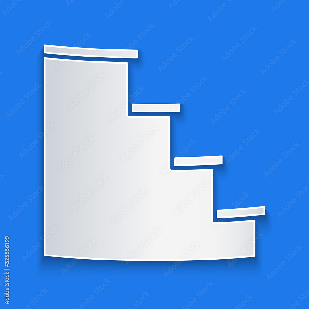 Paper cut Staircase icon isolated on blue background. Paper art style. Vector Illustration