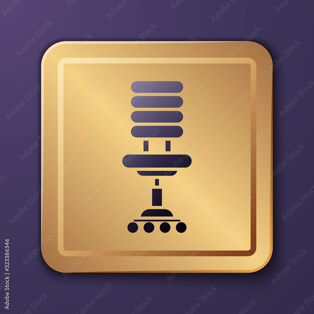 Purple Office chair icon isolated on purple background. Gold square button. Vector Illustration