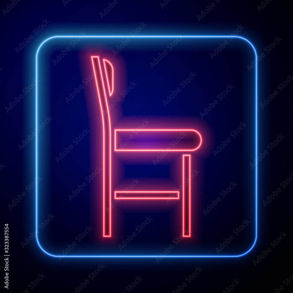 Glowing neon Chair icon isolated on blue background.  Vector Illustration