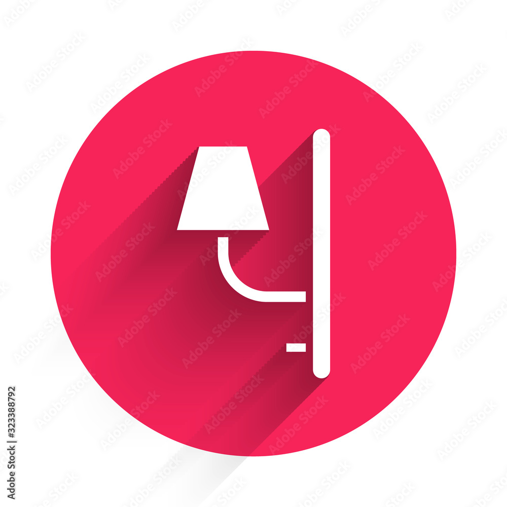 White Wall sconce icon isolated with long shadow. Wall lamp light. Red circle button. Vector Illustr