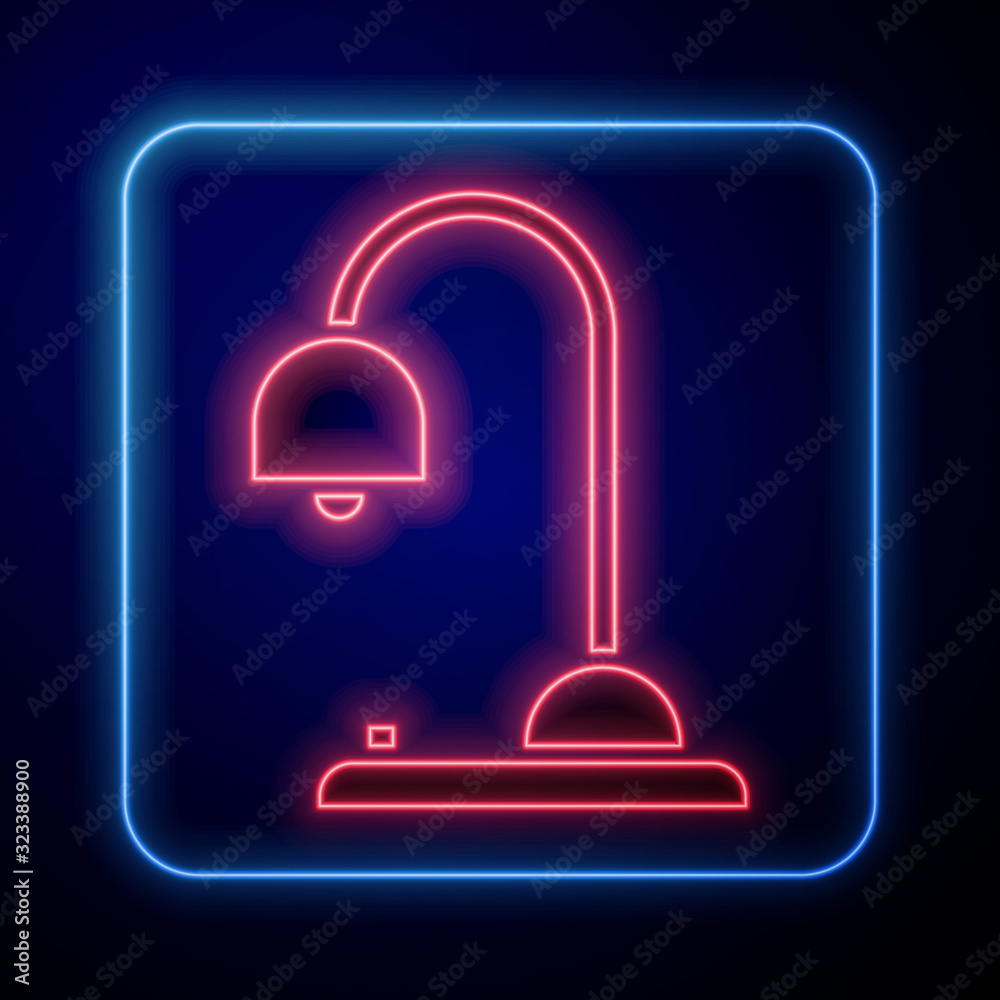 Glowing neon Table lamp icon isolated on blue background.  Vector Illustration