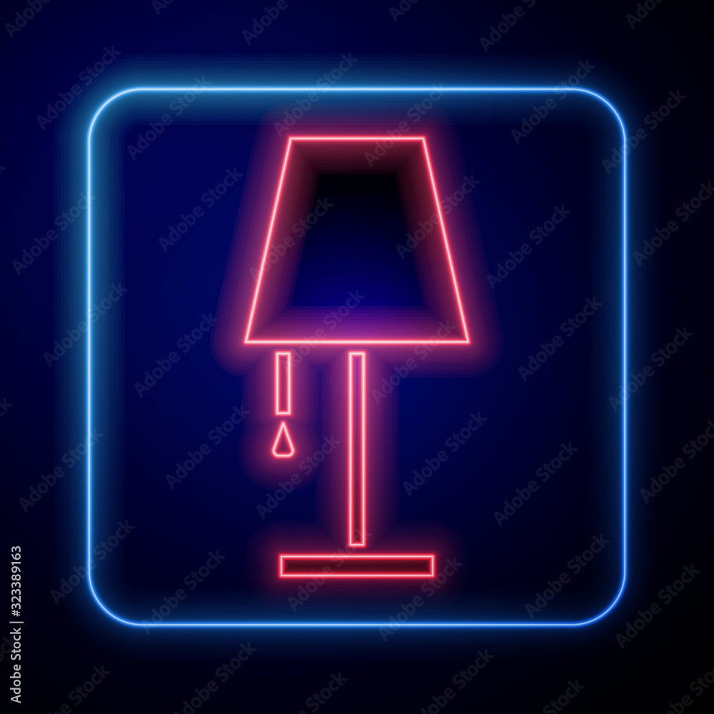 Glowing neon Table lamp icon isolated on blue background. Vector Illustration