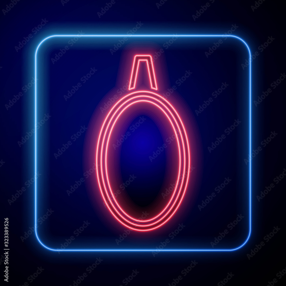 Glowing neon Mirror icon isolated on blue background. Vector Illustration