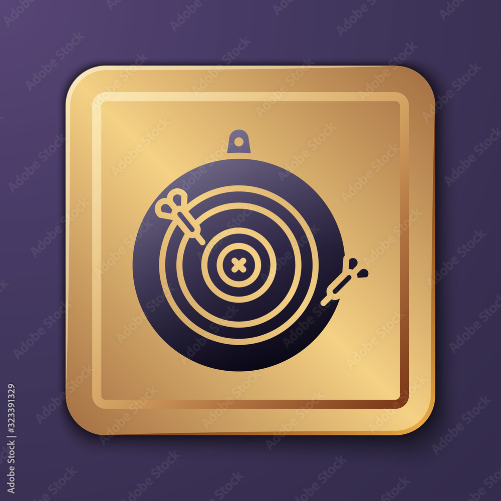 Purple Classic dart board and arrow icon isolated on purple background. Dartboard sign. Game concept