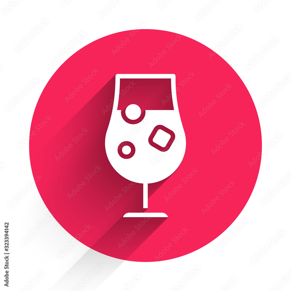 White Cocktail and alcohol drink icon isolated with long shadow. Red circle button. Vector Illustrat