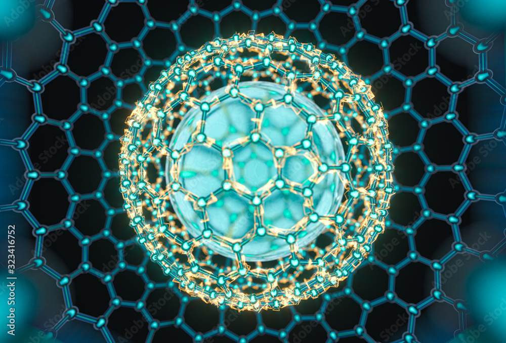 细胞和生物链，分子和抽象概念，三维渲染。