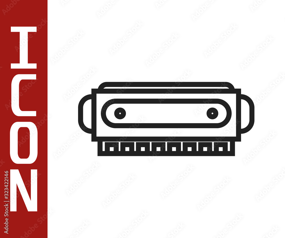 Black line Harmonica icon isolated on white background. Musical instrument. Vector Illustration