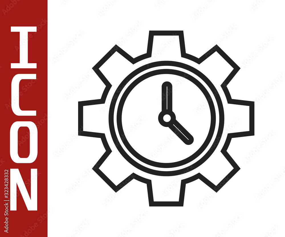 Black line Time Management icon isolated on white background. Clock and gear sign. Productivity symb