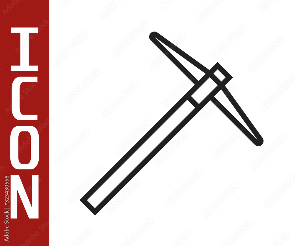 Black line Pickaxe icon isolated on white background. Vector Illustration