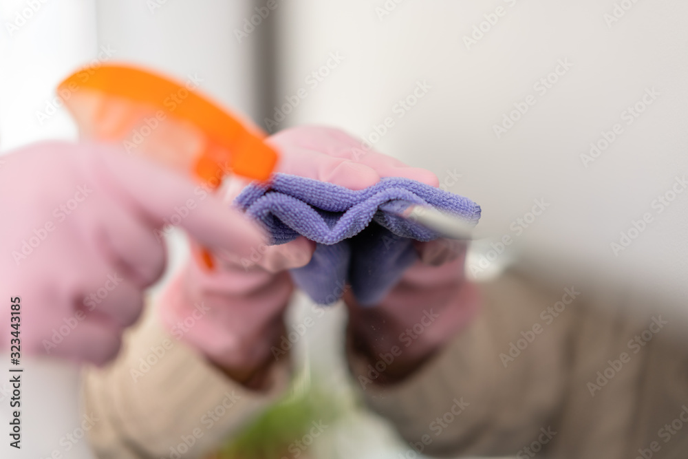 girl cleaning in home