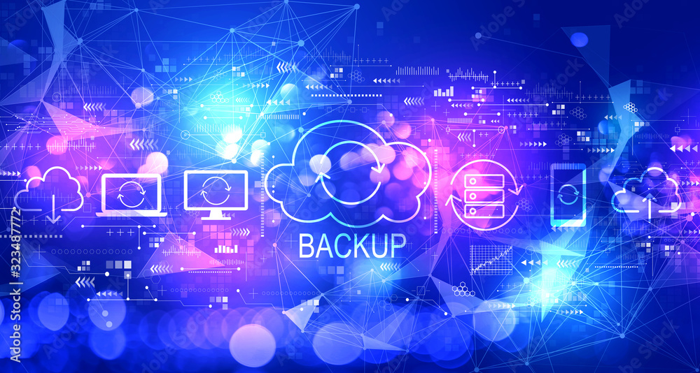 Backup concept with technology blurred abstract light background