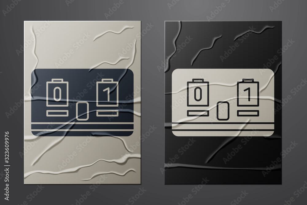 White Sport hockey mechanical scoreboard and result display icon isolated on crumpled paper backgrou
