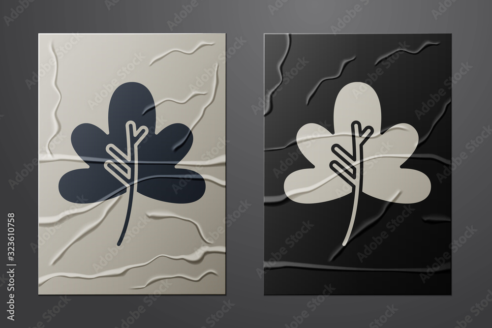 White Leaf icon isolated on crumpled paper background. Leaves sign. Fresh natural product symbol. Pa