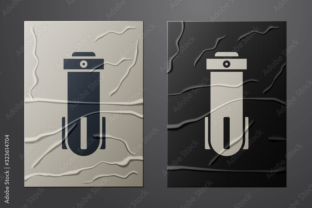 White Water filter icon isolated on crumpled paper background. System for filtration of water. Rever