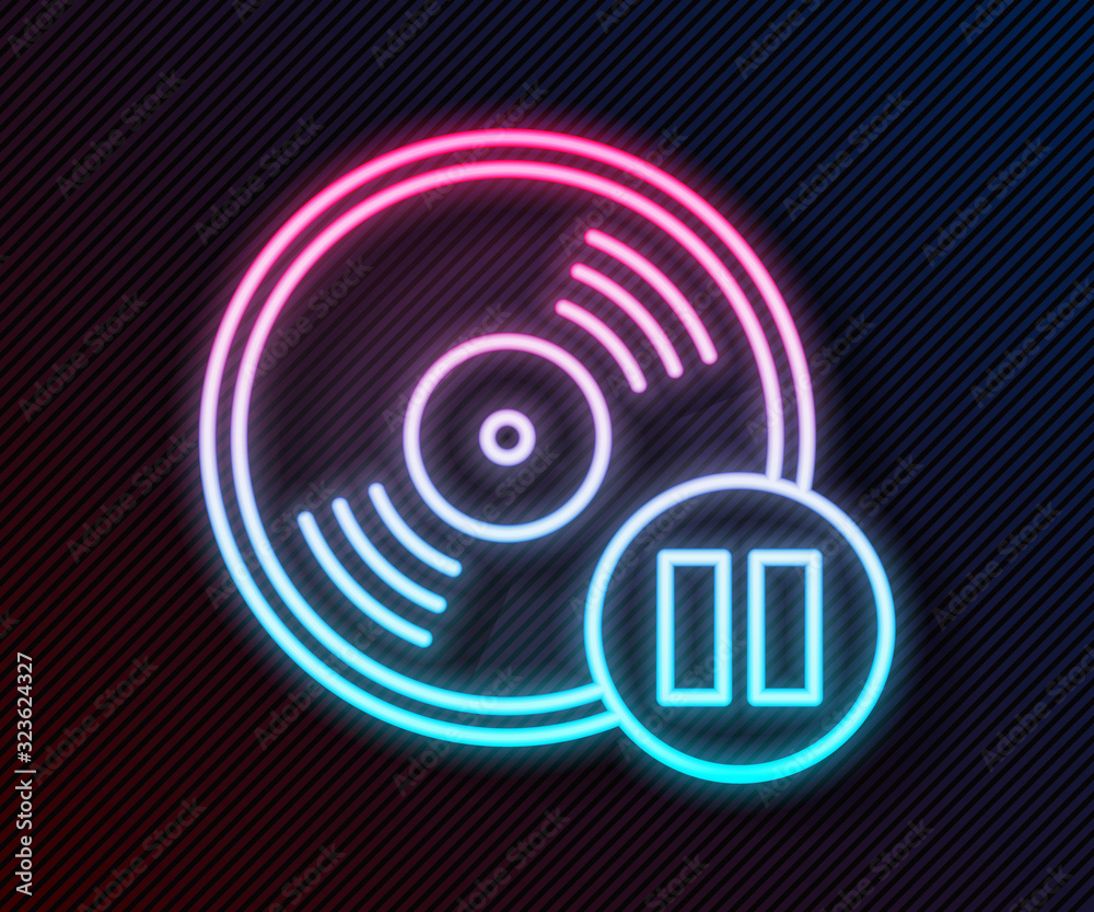 Glowing neon line Vinyl disk icon isolated on black background. Vector Illustration