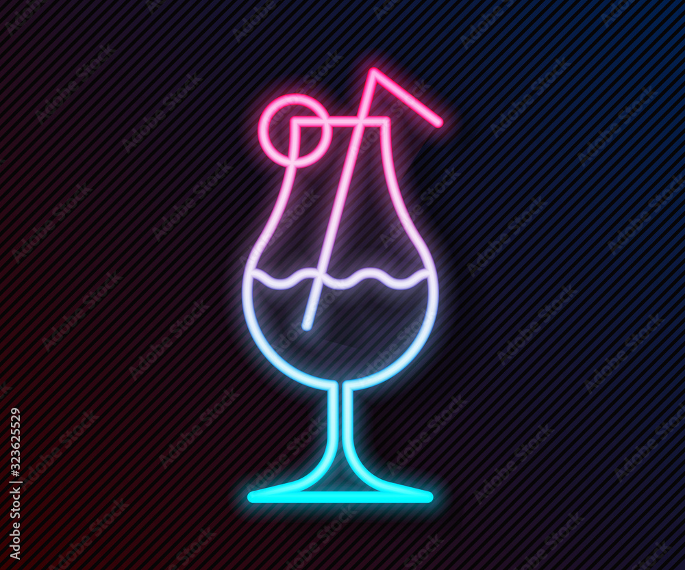 Glowing neon line Cocktail and alcohol drink icon isolated on black background. Vector Illustration