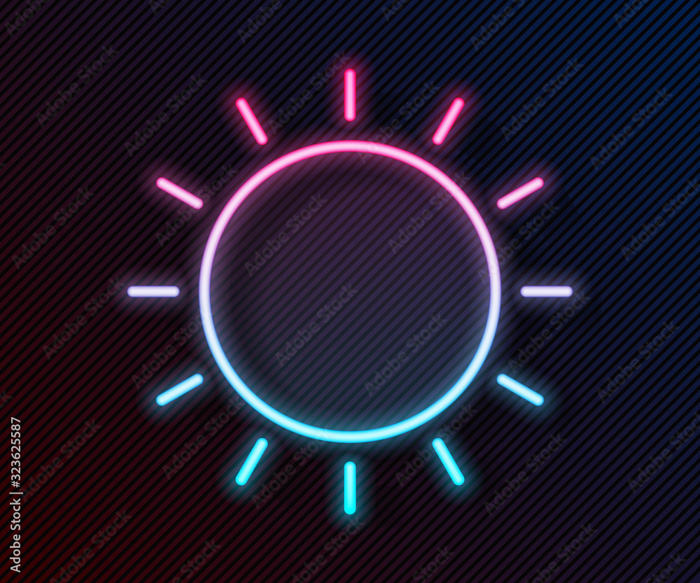 Glowing neon line Sun icon isolated on black background. Summer symbol. Good sunny day. Vector Illus