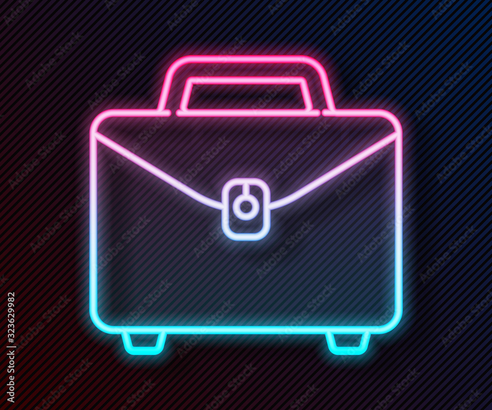 Glowing neon line Briefcase icon isolated on black background. Business case sign. Business portfoli