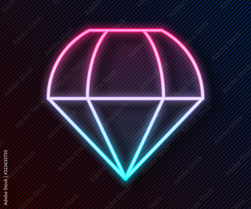 Glowing neon line Parachute icon isolated on black background. Vector Illustration