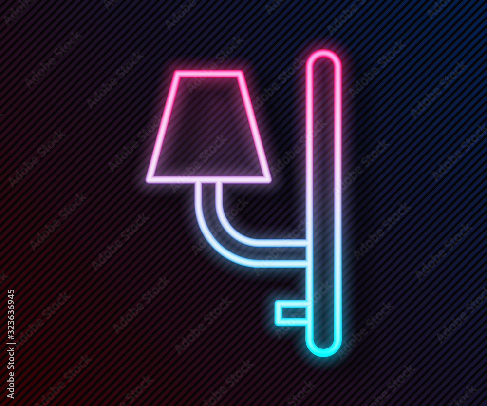 Glowing neon line Wall sconce icon isolated on black background. Wall lamp light. Vector Illustratio