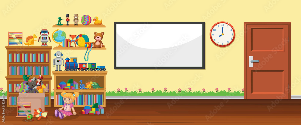 Background scene with whiteboard and toys