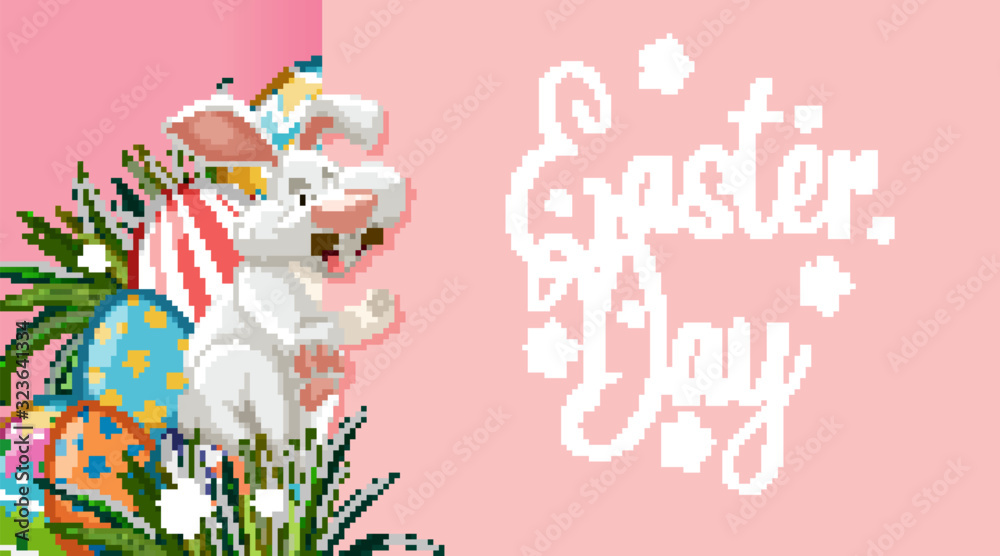 Poster design for easter with easter bunny and eggs