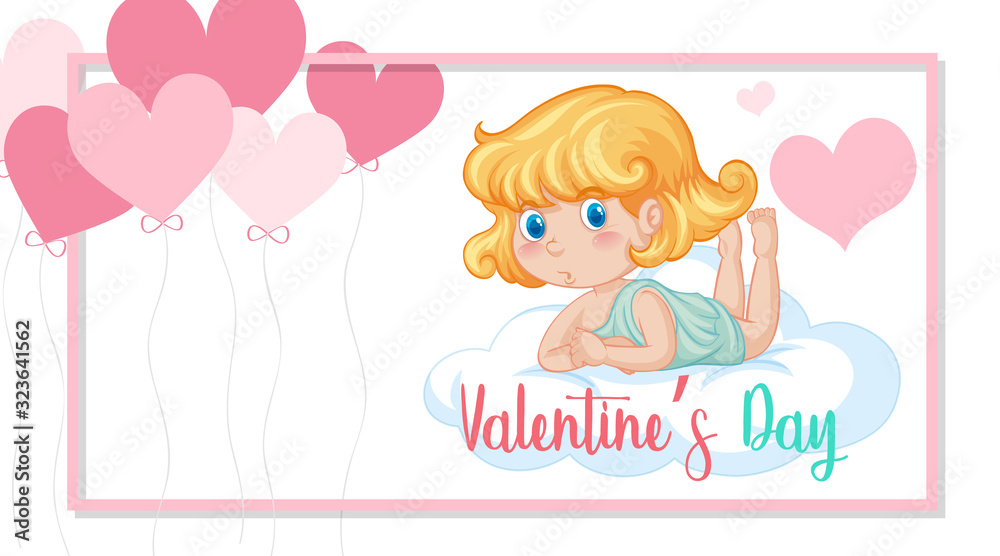 Valentine theme with cupid and heart balloons