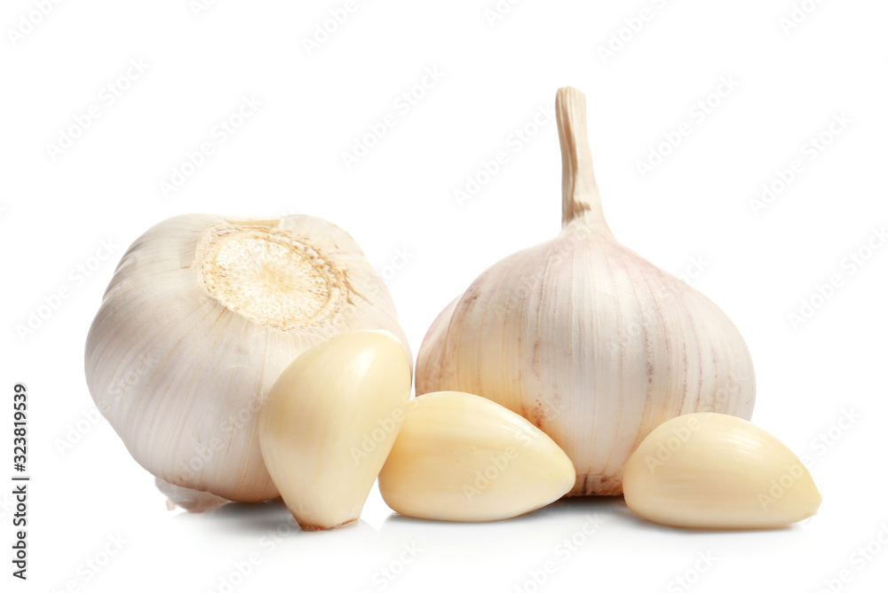 Fresh garlic on white background