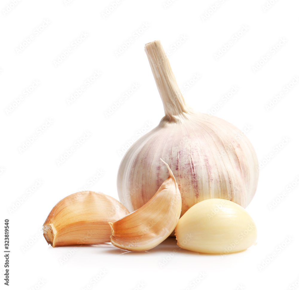 Fresh garlic on white background