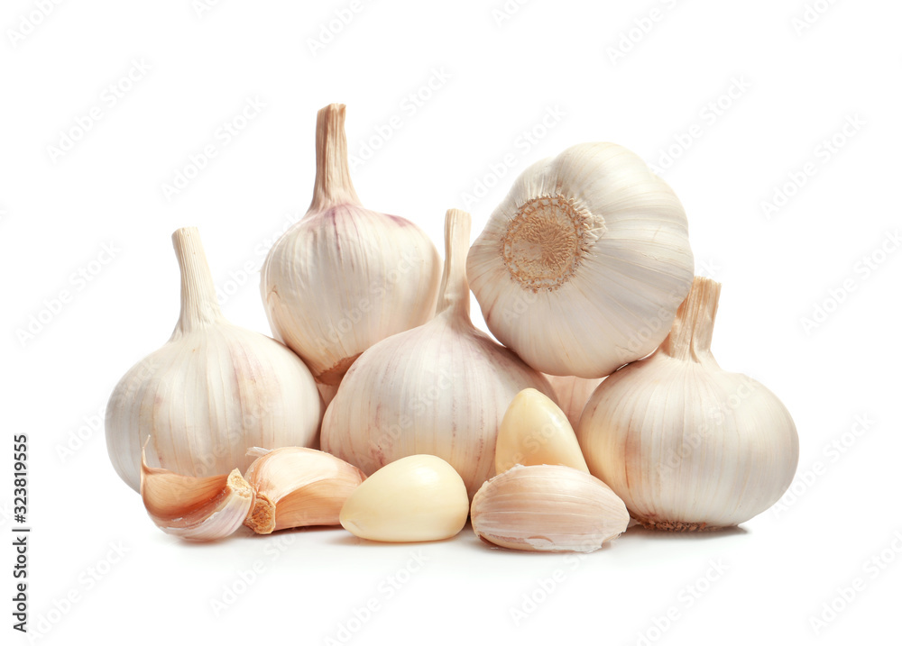 Fresh garlic on white background