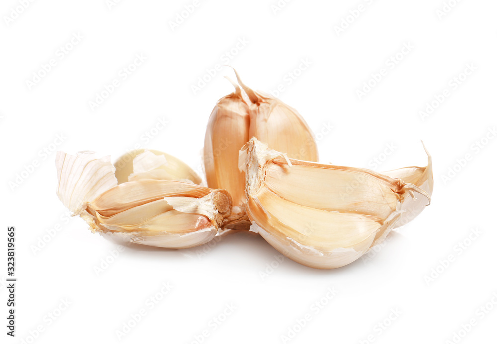 Fresh garlic on white background