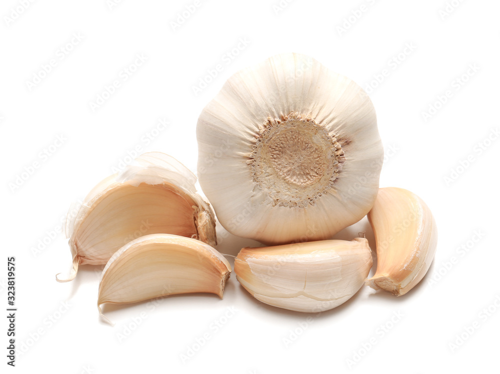 Fresh garlic on white background