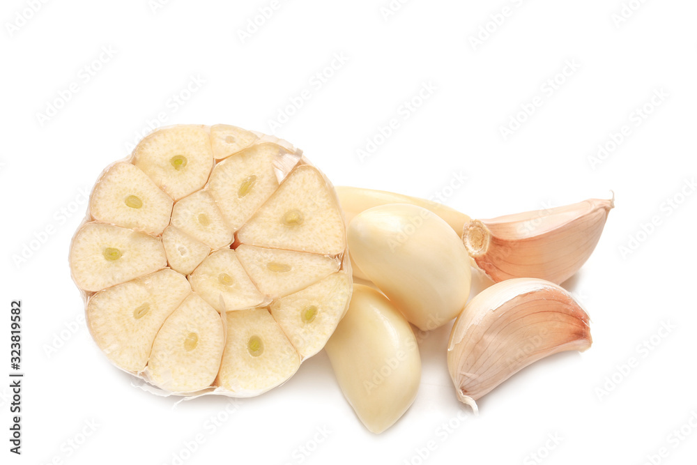 Fresh garlic on white background