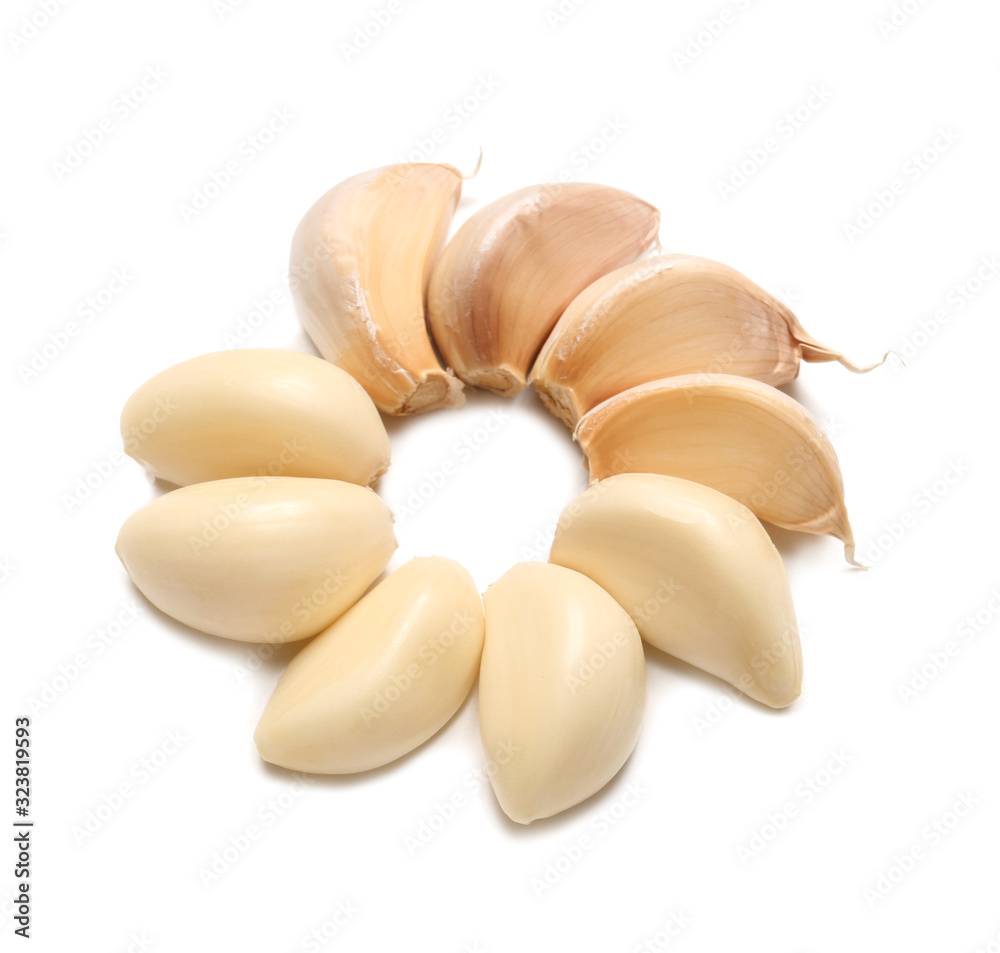 Fresh garlic on white background