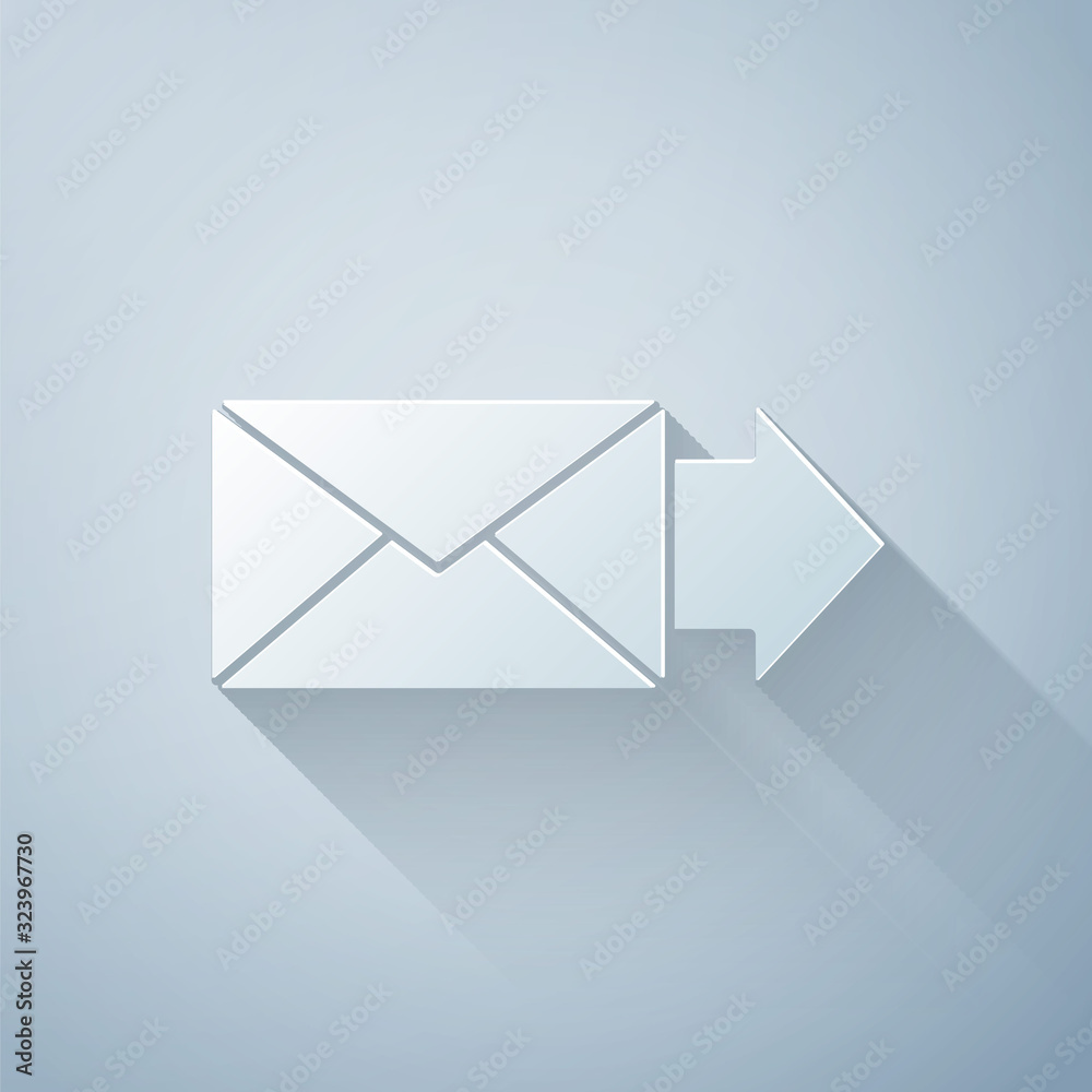 Paper cut Envelope icon isolated on grey background. Email message letter symbol. Paper art style. V